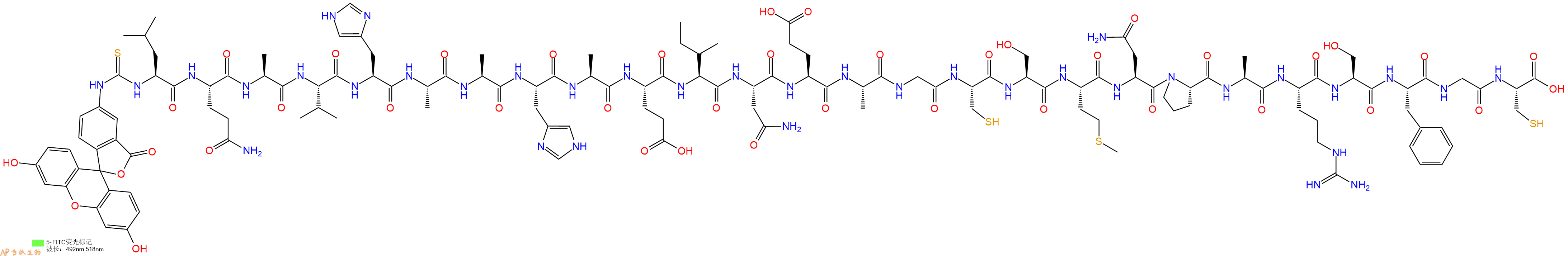 專肽生物產(chǎn)品二十六肽Fitc-LQAVHAAHAEINEAGCSMNPARSFGC