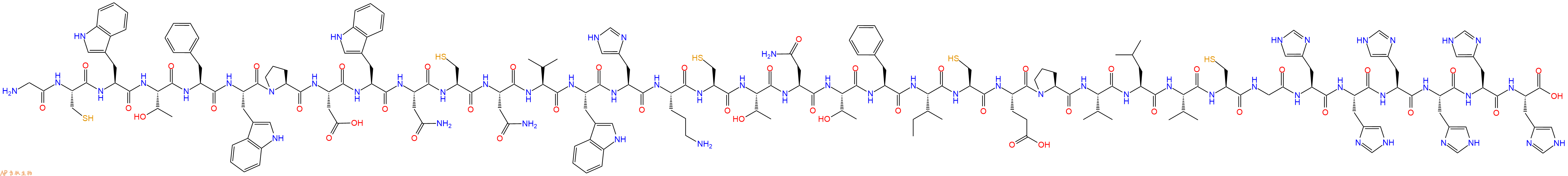 專(zhuān)肽生物產(chǎn)品H2N-Gly-Cys-Trp-Thr-Phe-Trp-Pro-Asp-Trp-Asn-Cys-Asn-Val-Trp-His-Orn-Cys-Thr-Asn-Thr-Phe-Ile-Cys-Glu-Pro-Val-Leu-Val-Cys-Gly-His-His-His-His-His-His-COOH
