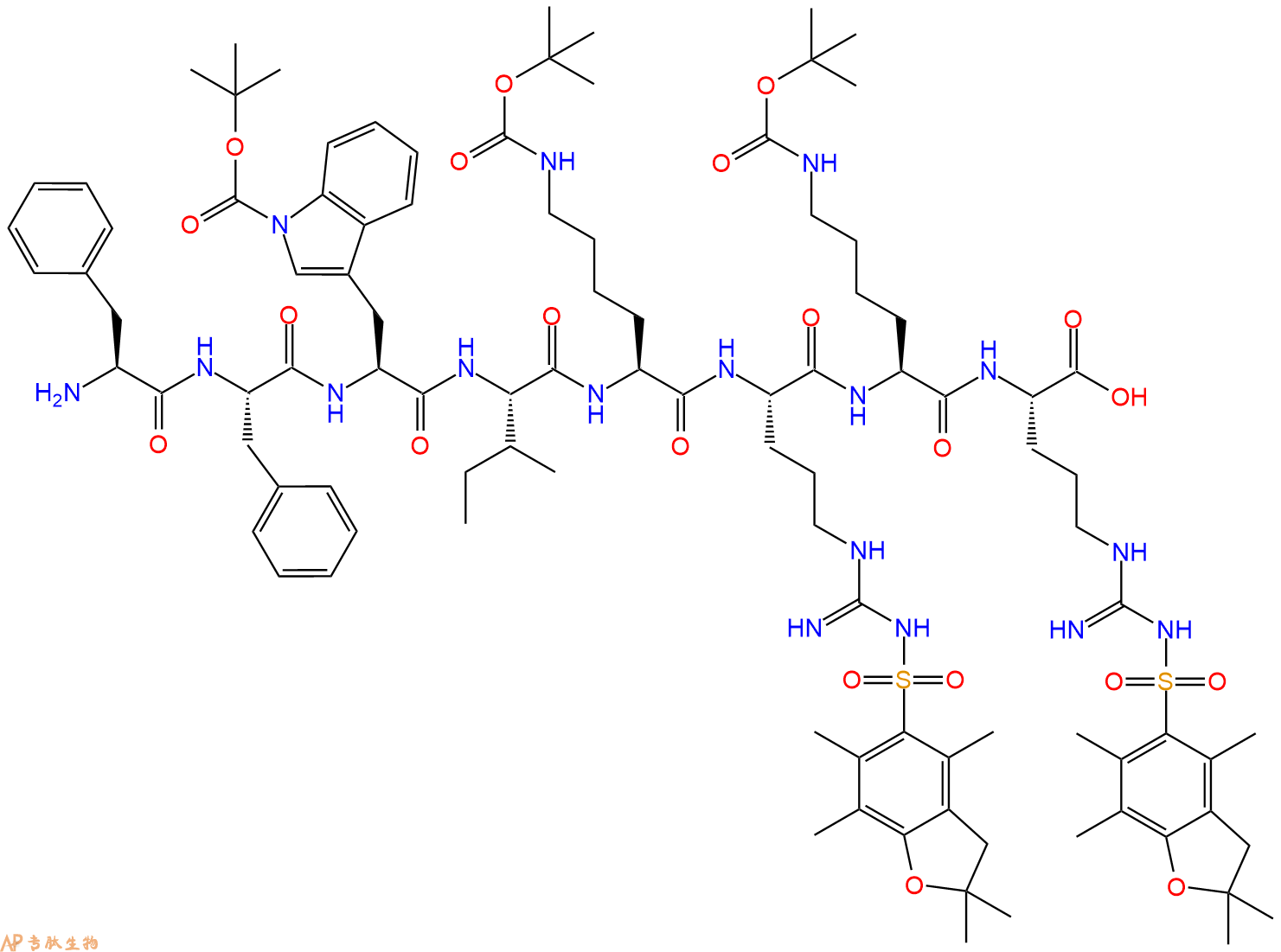 專肽生物產(chǎn)品H2N-Phe-Phe-Trp(Boc)-Ile-Lys(Boc)-Arg(Pbf)-Lys(Boc)-Arg(Pbf)-OH