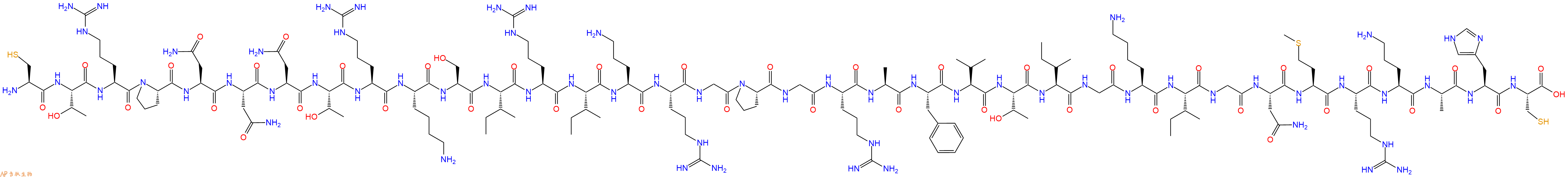 專(zhuān)肽生物產(chǎn)品H2N-Cys-Thr-Arg-Pro-Asn-Asn-Asn-Thr-Arg-Lys-Ser-Ile-Arg-Ile-Orn-Arg-Gly-Pro-Gly-Arg-Ala-Phe-Val-Thr-Ile-Gly-Lys-Ile-Gly-Asn-Met-Arg-Orn-Ala-His-Cys-OH