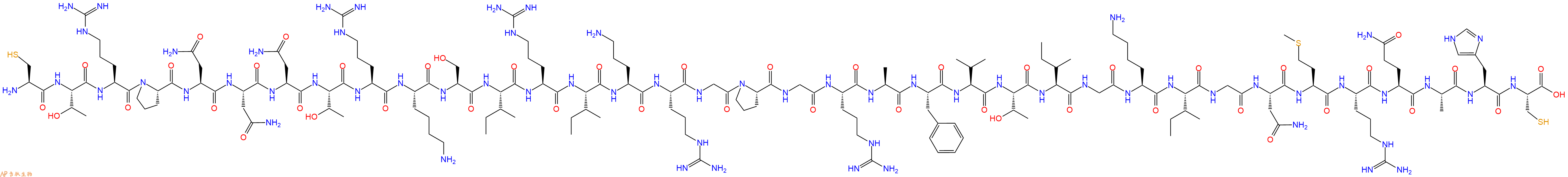 專(zhuān)肽生物產(chǎn)品H2N-Cys-Thr-Arg-Pro-Asn-Asn-Asn-Thr-Arg-Lys-Ser-Ile-Arg-Ile-Orn-Arg-Gly-Pro-Gly-Arg-Ala-Phe-Val-Thr-Ile-Gly-Lys-Ile-Gly-Asn-Met-Arg-Gln-Ala-His-Cys-OH