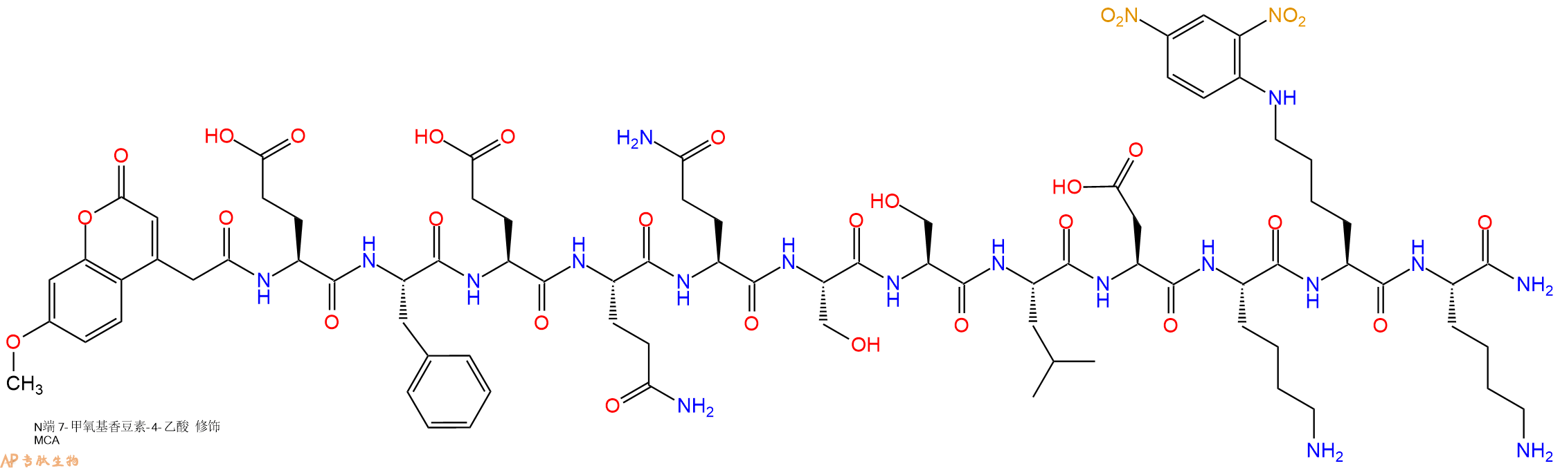 專肽生物產(chǎn)品MCA-Glu-Phe-Glu-Gln-Gln-Ser-Ser-Leu-Asp-Lys-Lys(Dnp)-Lys-NH2