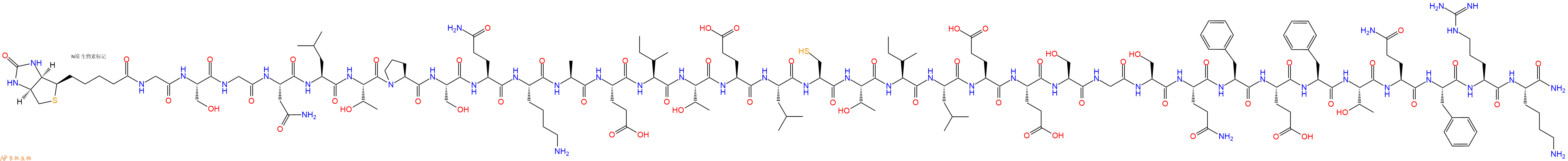 專(zhuān)肽生物產(chǎn)品Biotinyl-Gly-Ser-Gly-Asn-Leu-Thr-Pro-Ser-Gln-Lys-Ala-Glu-Ile-Thr-Glu-Leu-Cys-Thr-Ile-Leu-Glu-Glu-Ser-Gly-Ser-Gln-Phe-Glu-Phe-Thr-Gln-Phe-Arg-Lys-NH2