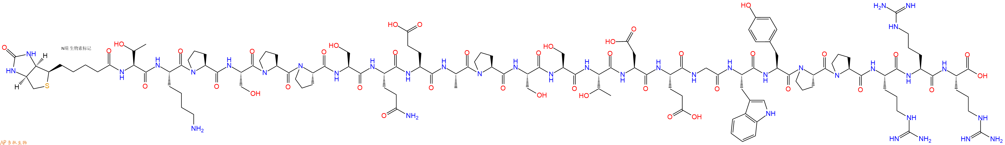 專肽生物產(chǎn)品Biotinyl-Thr-Lys-Pro-Ser-Pro-Pro-Ser-Gln-Glu-Ala-Pro-Ser-Ser-Thr-Asp-Glu-Gly-Trp-Tyr-Pro-Pro-Arg-Arg-Arg-OH