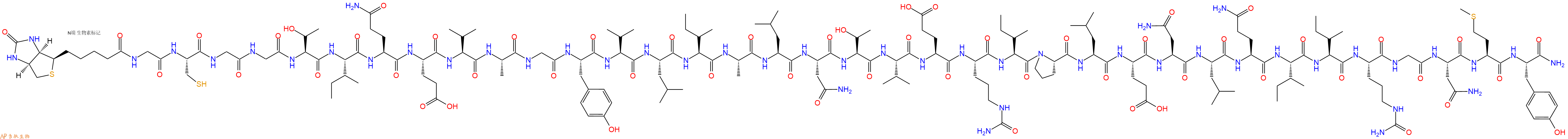 專肽生物產(chǎn)品Biotinyl-Gly-Cys-Gly-Gly-Thr-Ile-Gln-Glu-Val-Ala-Gly-Tyr-Val-Leu-Ile-Ala-Leu-Asn-Thr-Val-Glu-Cit-Ile-Pro-Leu-Glu-Asn-Leu-Gln-Ile-Ile-Cit-Gly-Asn-Met-Tyr-CONH2